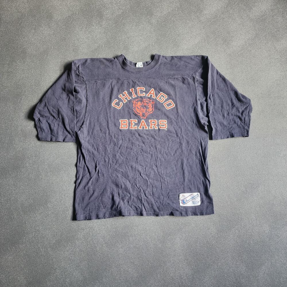 Vintage 80's Chicago Bears Champion Quarter Sleeve Navy Shirt XL